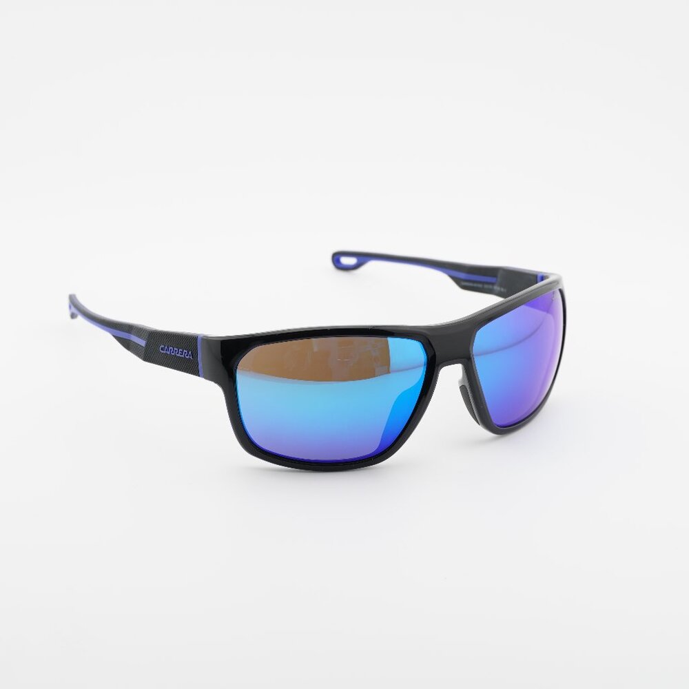 CARRERA 4018/S 0D51 Z0 Sunglasses Black Rectangle Frame, Blue Mirror Lenses